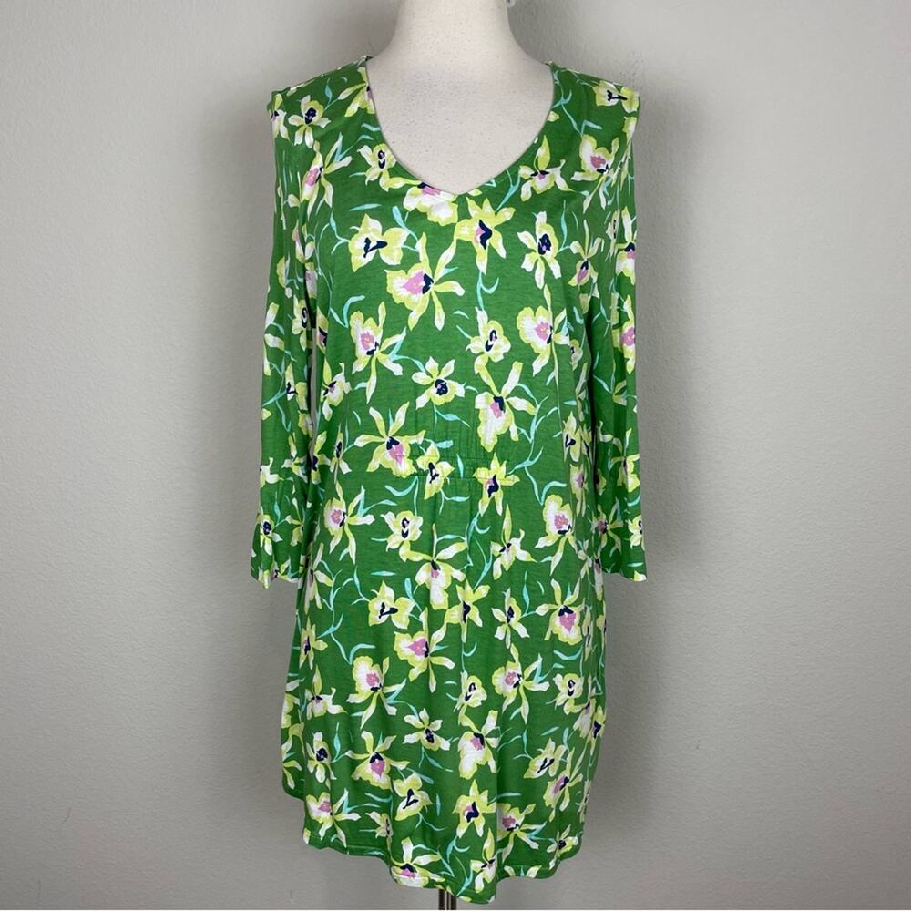 J Jill Green Floral Knit V Neck Long Sleeve  Tunic Medium - Picture 2 of 7